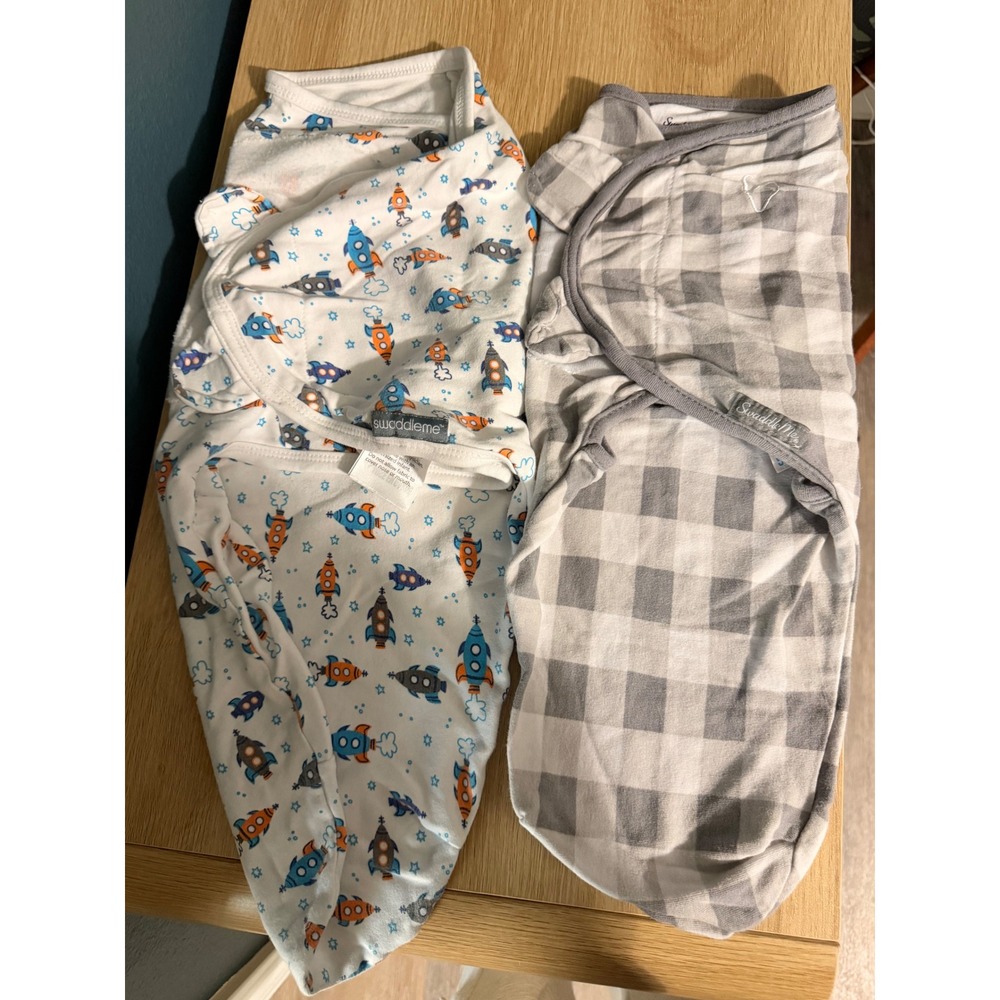 SwaddleMe by Ingenuity 2pk Infant Swaddles Rocket Ship Plaid 1.0 TOG 14-18